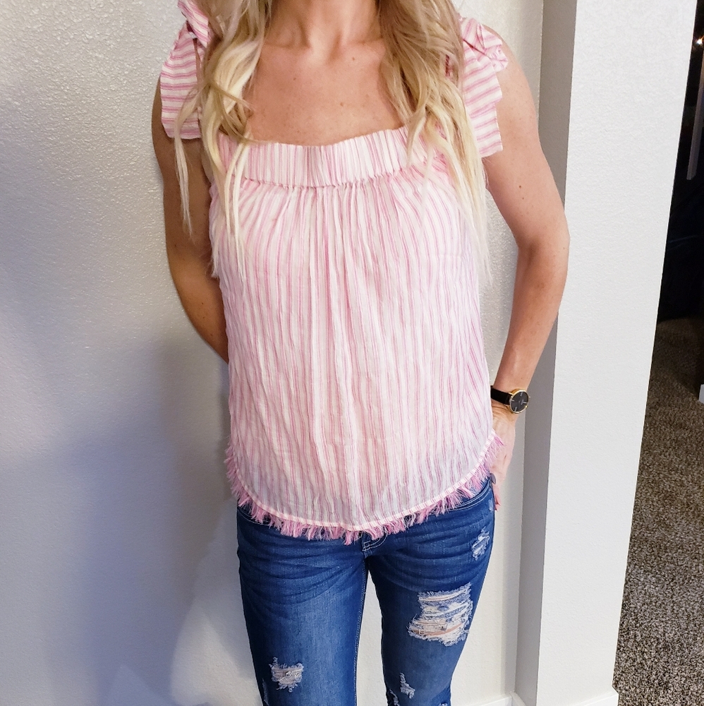 Pink and White Stripped Tank Top